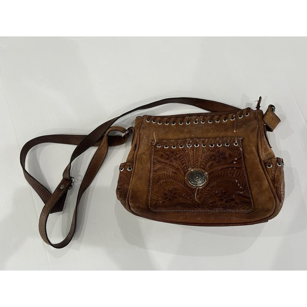Vintage American‎ West genuine leather shoulder purse bag Hand Tooled - Flaws - Picture 2 of 9